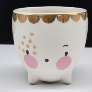 Cute Ceramic Planter Planter With Face Gold Rim Small Footed Decorative Whimsica